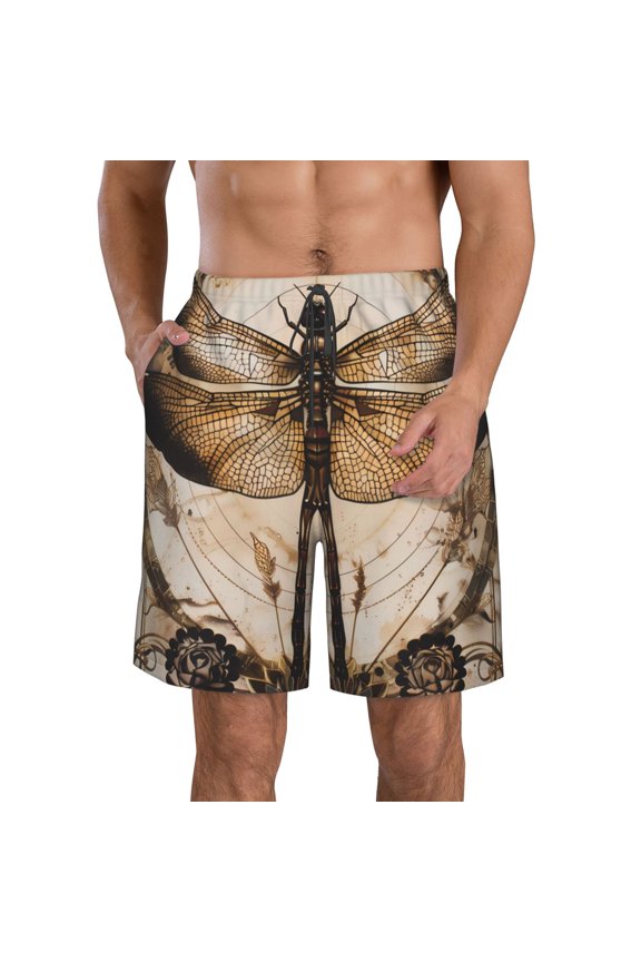Vintage Dragonfly Artwork Men's Beach Shorts, Surfing shorts, Swim trunks, Quick Dry Swim Trunks for Surfing Beach Fun -X-Large