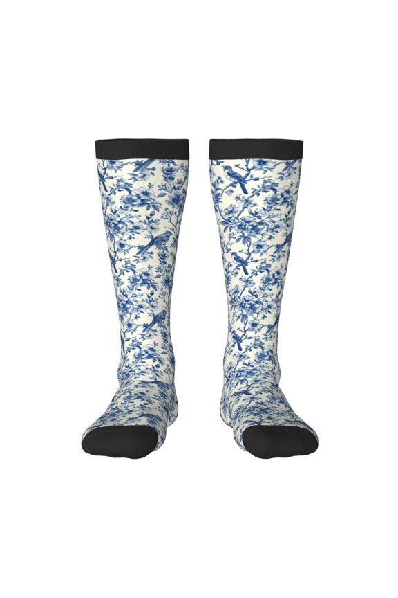 Vintage Floral Birds Knee Socks, High Socks Long Stretchy Sock Women Knee High Stocking, Long Socks for Women