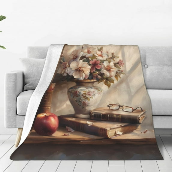 Vsdgher Vintage Floral Vase With Books Ultra-Soft Micro flannel Blanket Throw Blankets for Couch Sofa, Bed (4 sizes)-80"x60"