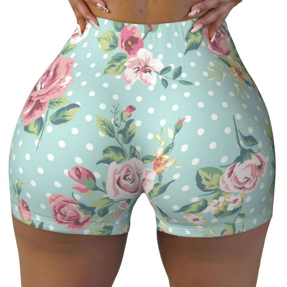 Vsdgher Vintage Floral print Workout Shorts for Women Seamless Soft Smooth Gym Yoga Scrunch Active Exercise Fitness Shorts