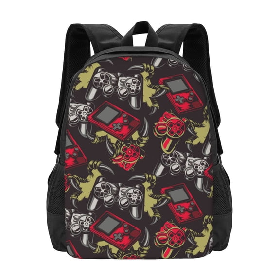 Vsdgher Vintage Gaming Print Backpack for Women Men School Bookbag with Laptop Compartment for College Work Travel, Simple Fashion Casual Daypack, Fit 15" Laptop