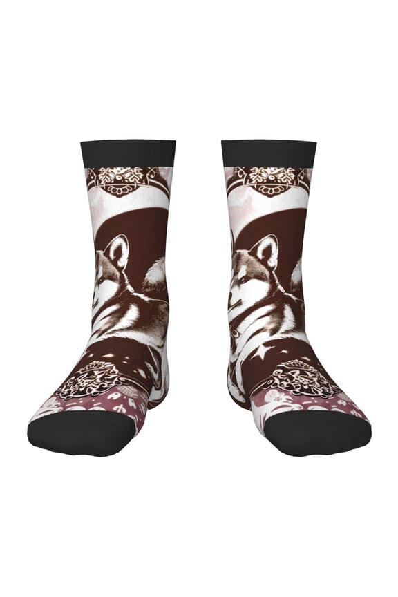 Vintage Husky Dog Pattern Kids Socks Boys Girl Crew Athletic Half Sport Running Breathable Socks Lightweight Stretch Crew Socks