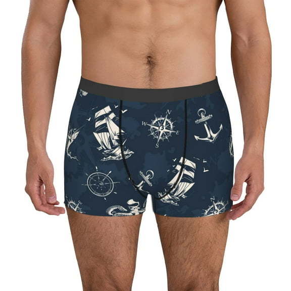 Vsdgher Vintage Marine Pattern Men's Boxer Brief Underwear,Soft Funny Underwear for Men-X-Large
