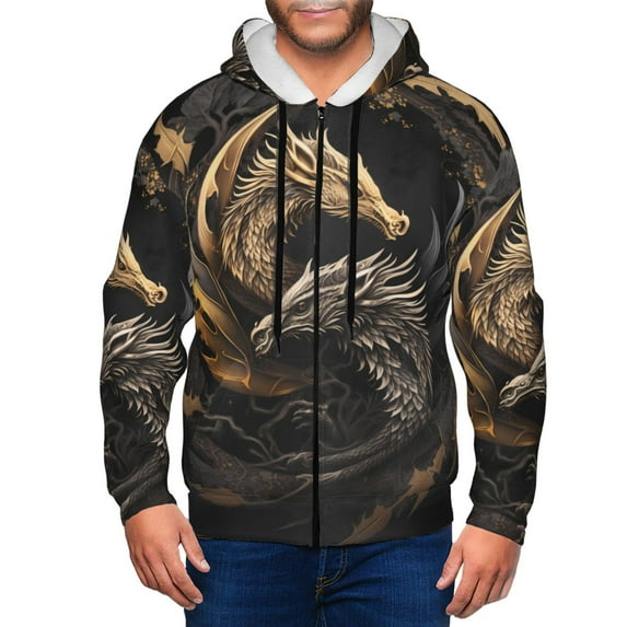 Vsdgher Vintage Metal Dragon Mens Hoodies Zip Hoodie, Hoodies for Men, Zip-up Hooded Sweatshirt-