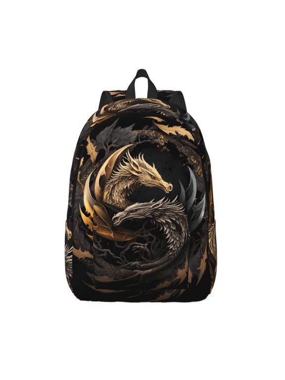 Vintage Metal Dragon Print Canvas Backpack Travel Rucksack Unisex Knapsack 15.7/17.7Inch Laptop Backpack for Work,College -Small