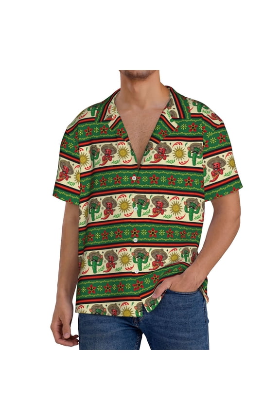 Vintage Mexican Men's Cuban Shirt, Hawaiian Shirts, Business Casual Button Down Shirts, Short Sleeve Shirt-Small
