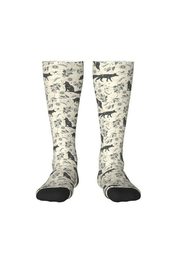 Vintage Moon Fox Knee Socks, High Socks Long Stretchy Sock Women Knee High Stocking, Long Socks for Women