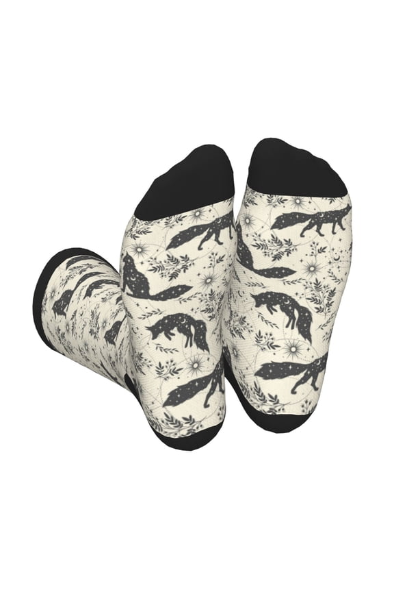 Vintage Moon Fox Unisex Crew Socks Lightweight Breathable Ventilation Ankle Socks, Mid-calf socks for Daily