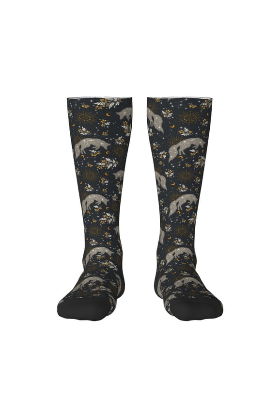 Vintage Moon with Plants and Fox Knee Socks, High Socks Long Stretchy Sock Women Knee High Stocking, Long Socks for Women