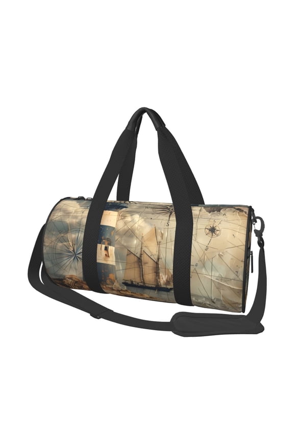 Vintage Nautical Lighthouse 45L Foldable Duffel Bag, Sports Gym Bag,Overnight Bag, Portable Weekender Bag for Airplanes