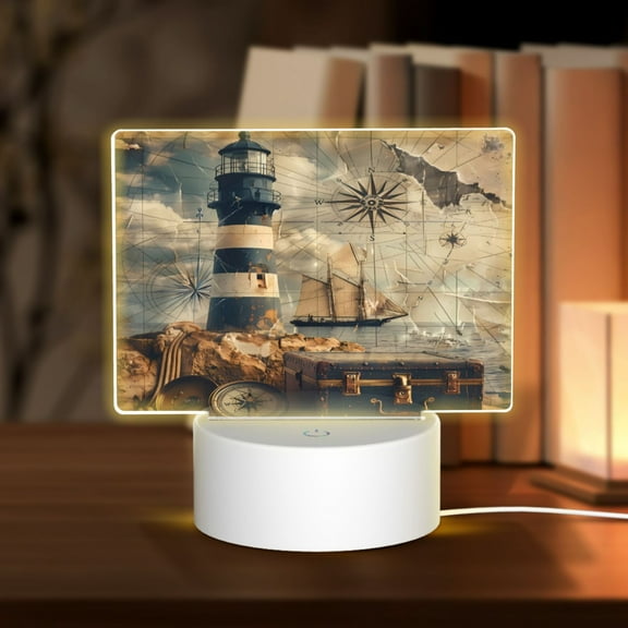 Vsdgher Vintage Nautical Lighthouse Rectangular Acrylic Night Light Acrylic Sleep Night Light Friend Gifts for Birthday Gifts for Women Teens Boys Girls