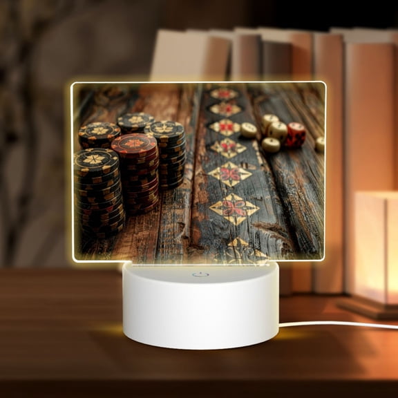 Vsdgher Vintage Poker Chips Rectangular Acrylic Night Light Acrylic Sleep Night Light Friend Gifts for Birthday Gifts for Women Teens Boys Girls