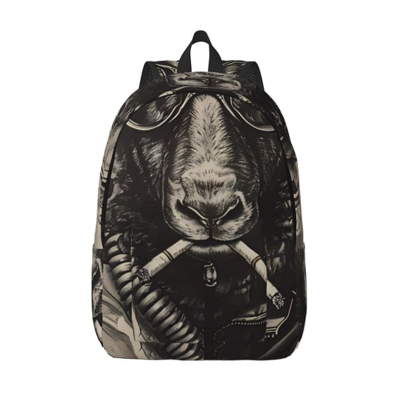 Vsdgher Vintage Ram Pilot Print Canvas Backpack Travel Rucksack Unisex Knapsack 15.7/17.7Inch Laptop Backpack for Work,College -Small