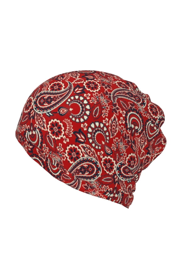Vintage Red Paisley Slouchy Beanie Hat for Men/Women, Skull Cap Chemo Cap Night Sleeping Cap