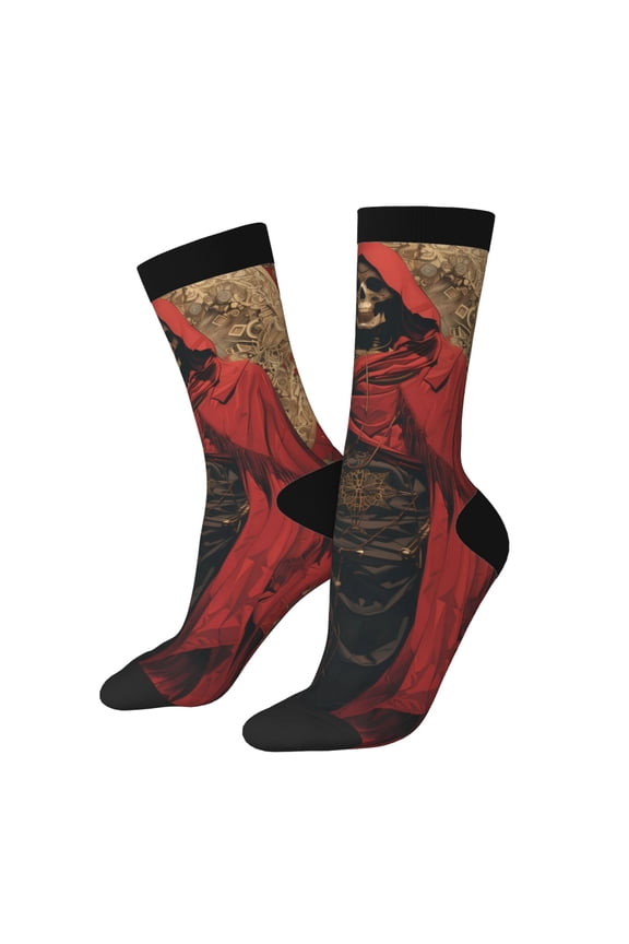 Vintage Rose Scepter Skull Crew Socks for Men & Women, Breathable Casual Athletic Ankle Socks