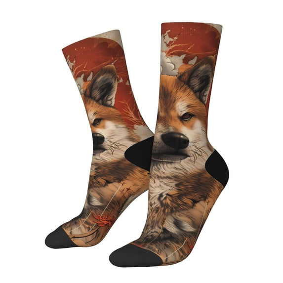 Vsdgher Vintage Shiba Inu Art Crew Socks for Men & Women, Breathable Casual Athletic Ankle Socks