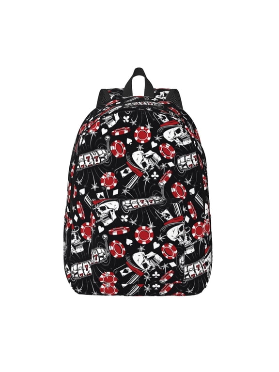 Vintage Skull Casino Print Canvas Backpack Travel Rucksack Unisex Knapsack 15.7/17.7Inch Laptop Backpack for Work,College -Small