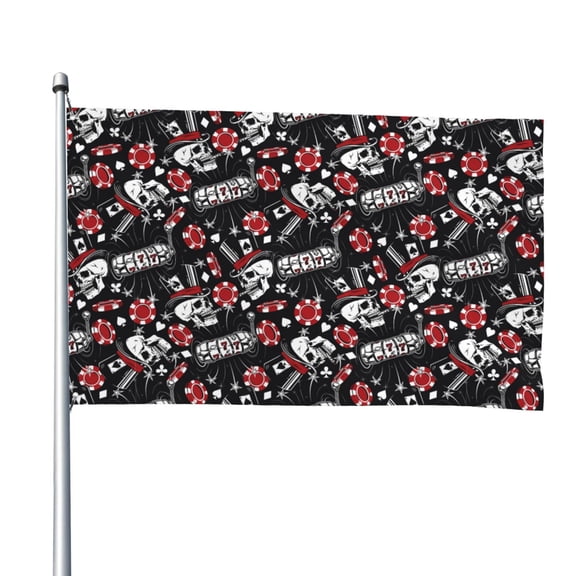 Vsdgher Vintage Skull Casino Print Outdoor Decorative Flag 4x6ft, Suitable for outdoor decoration, can be hung indoors, on outdoor lawns, balconies, parties