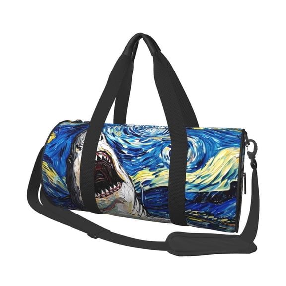 Vsdgher Vintage Starry Sky Shark 45L Foldable Duffel Bag, Sports Gym Bag,Overnight Bag, Portable Weekender Bag for Airplanes