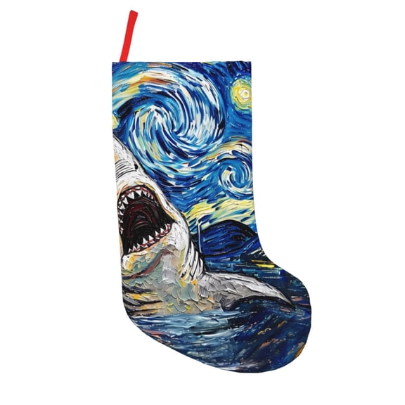 Vsdgher Vintage Starry Sky Shark Christmas Stockings 18 inch Large Kids Stocking Bags Hanging Socks for Christmas Decor Decorations