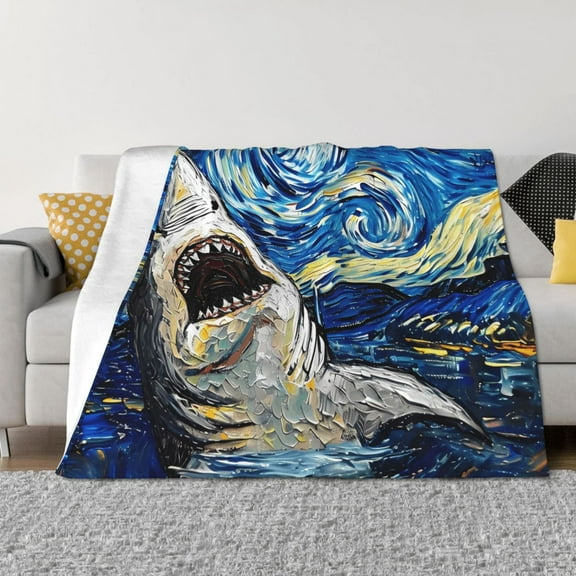 Vsdgher Vintage Starry Sky Shark Pattern Fleece Throw Blanket, Horizontal Fleece Bedding Home Decor for Couch & Bed All Season Use -40"x30"