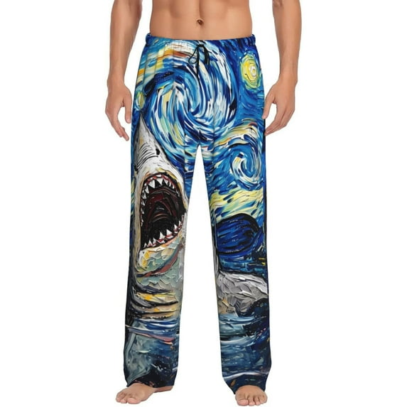 Vsdgher Vintage Starry Sky Shark Print Mens Pajama Pants Sleep & Lounge Pants, PJ Bottoms With elastic waistb and Pockets