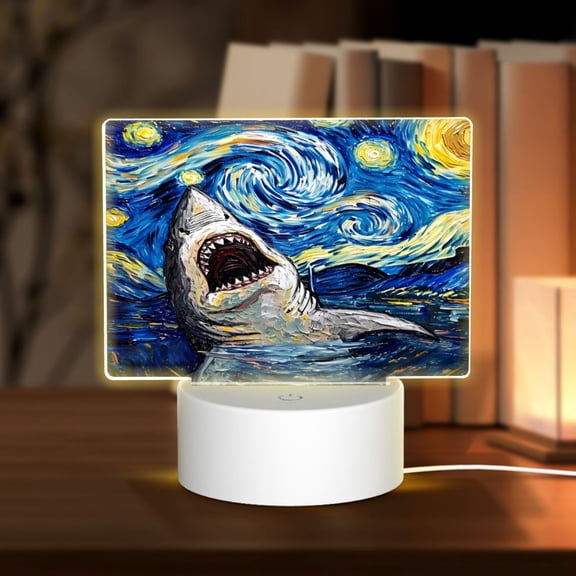 Vsdgher Vintage Starry Sky Shark Rectangular Acrylic Night Light Acrylic Sleep Night Light Friend Gifts for Birthday Gifts for Women Teens Boys Girls