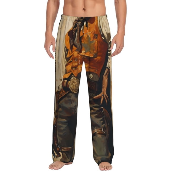 Vsdgher Vintage Style Elk Print Mens Pajama Pants Sleep & Lounge Pants, PJ Bottoms With elastic waistb and Pockets