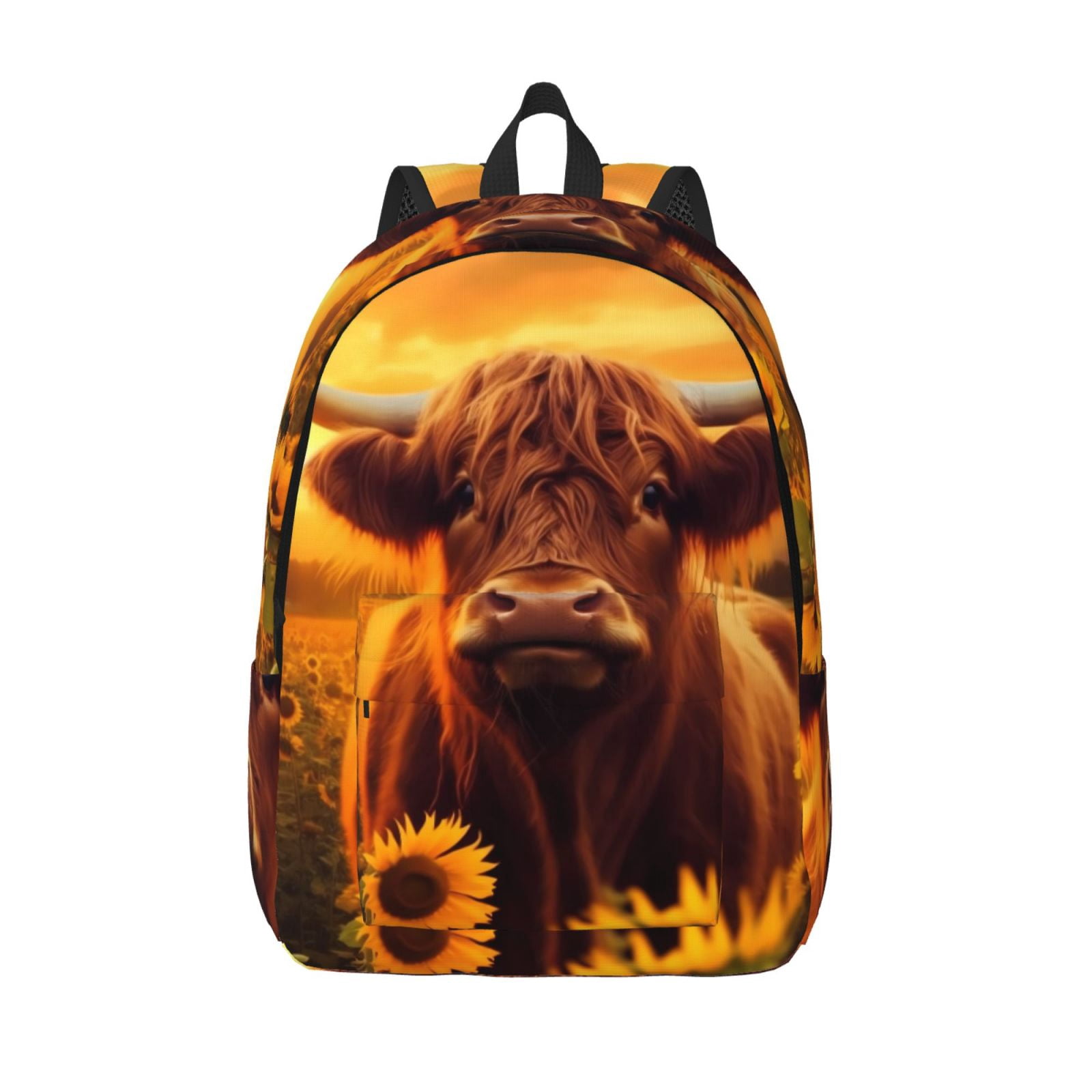 Vsdgher Vintage Sunflower Cow A Print Canvas Backpack Travel Rucksack Unisex Knapsack 15.7/17.7Inch Laptop Backpack for Work,College -Small