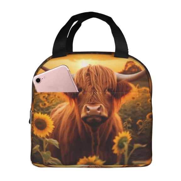 Vsdgher Vintage Sunflower Cow B Lunch Bag, Lunch Box for Women Adult Men, Lunch Tote Insulated Cooler Lunch Container for Work/Office/Picnic/Travel