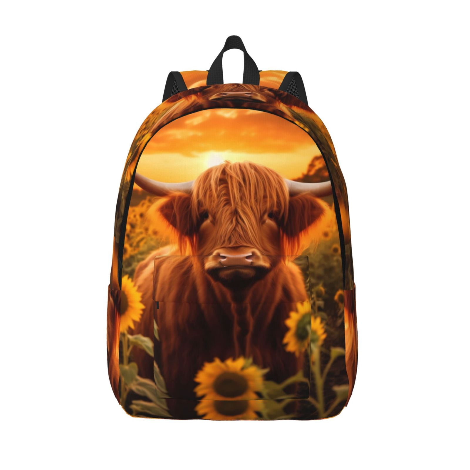 Vsdgher Vintage Sunflower Cow B Print Canvas Backpack Travel Rucksack Unisex Knapsack 15.7/17.7Inch Laptop Backpack for Work,College -Small