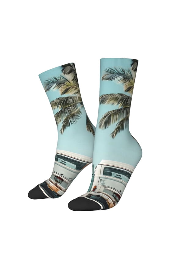 Vintage Surf Van Beach Crew Socks for Men & Women, Breathable Casual Athletic Ankle Socks