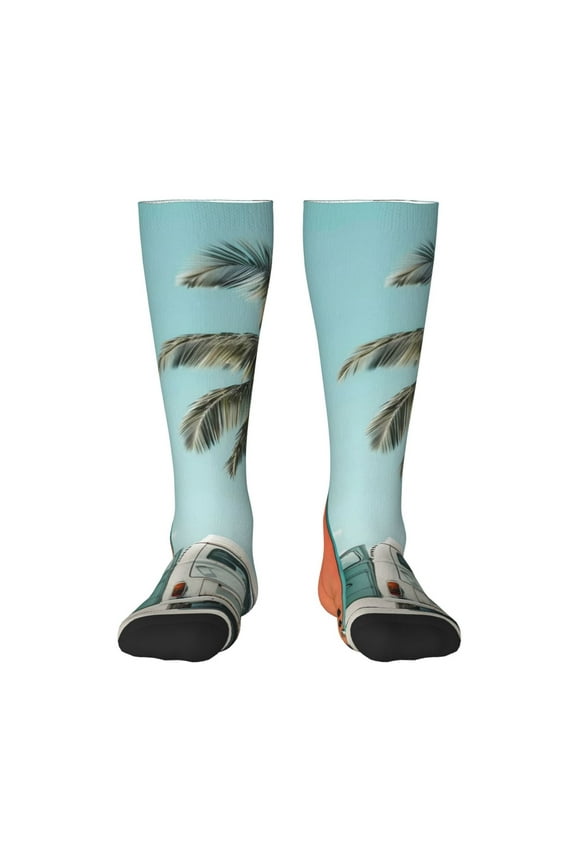 Vintage Surf Van Beach Knee Socks, High Socks Long Stretchy Sock Women Knee High Stocking, Long Socks for Women