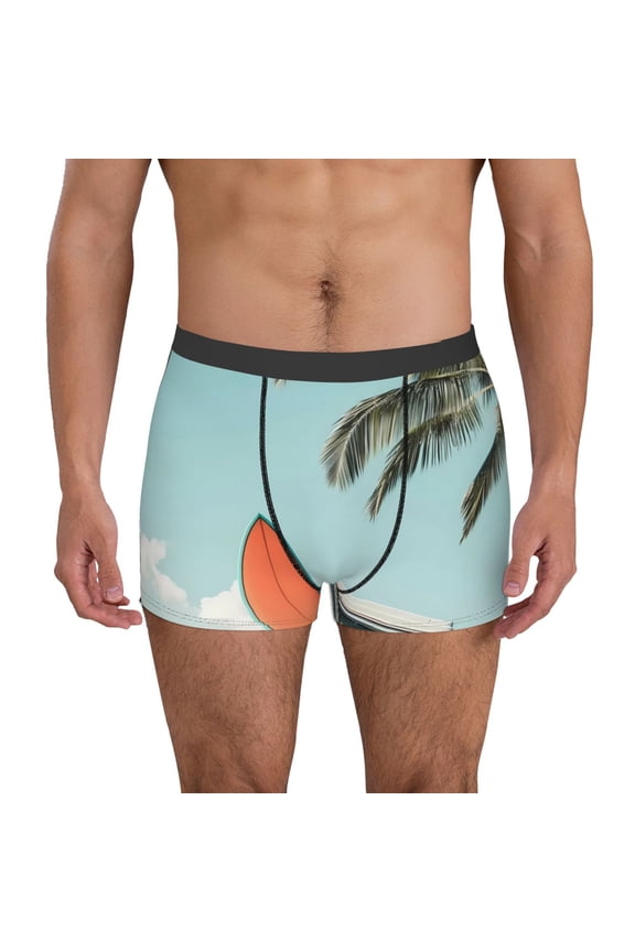 Vintage Surf Van Beach Pattern Men's Boxer Brief Underwear,Soft Funny Underwear for Men-X-Large