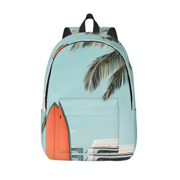 Vsdgher Vintage Surf Van Beach Print Canvas Backpack Travel Rucksack Unisex Knapsack 15.7/17.7Inch Laptop Backpack for Work,College -Small