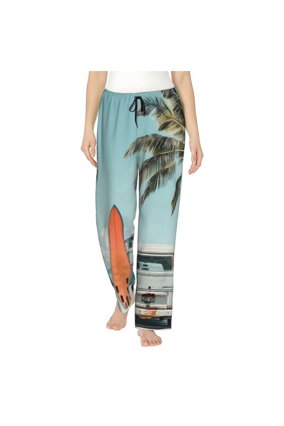 Vintage Surf Van Beach Women’s Womens Pajama Pants, Lounge Wide Leg PantsLounge Pants,Sleep Bottoms, Lounge for Women-XX-Large