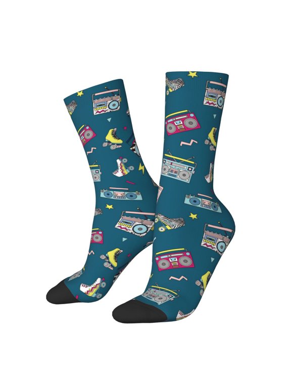 Vintage Tape Players And Skates Crew Socks for Men & Women, Breathable Casual Athletic Ankle Socks