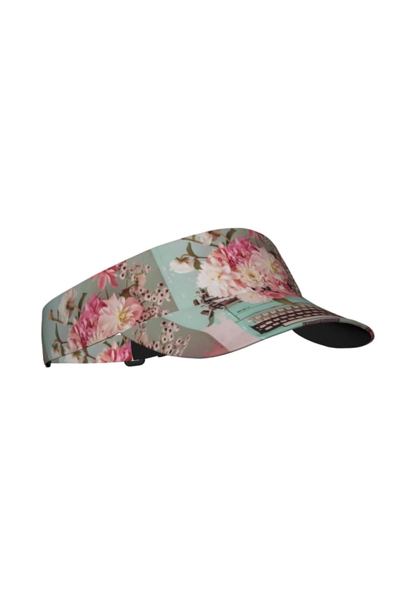 Vintage Typewriter Floral Print Adult Sunscreen Visor Cap,1 Piece of Sport Sun Visor Hats Adjustable Sun Hat for Outdoor Activities Fits for Women and Men (One Size)