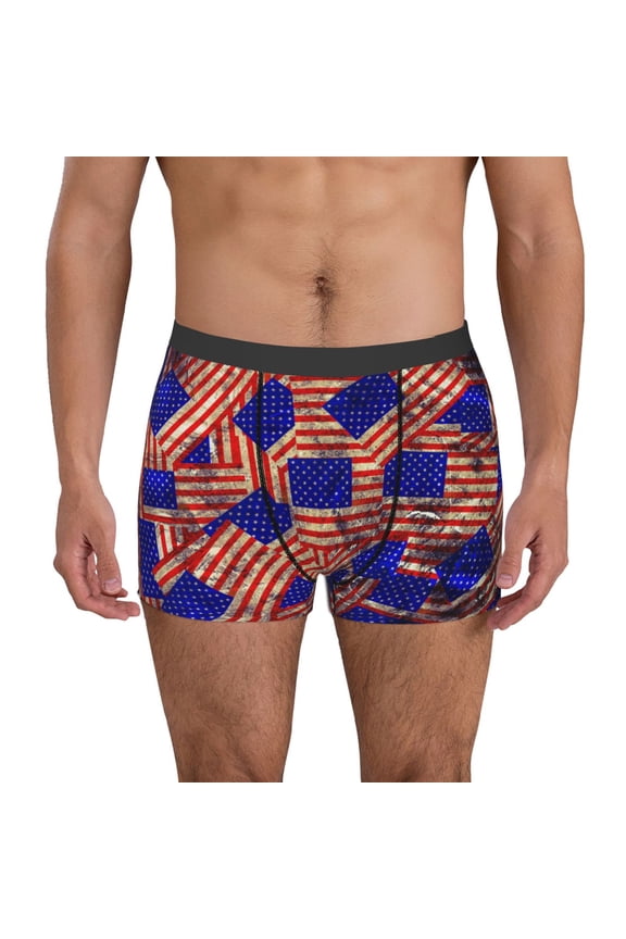 Vintage USA Flag Pattern Men's Boxer Brief Underwear,Soft Funny Underwear for Men-Medium