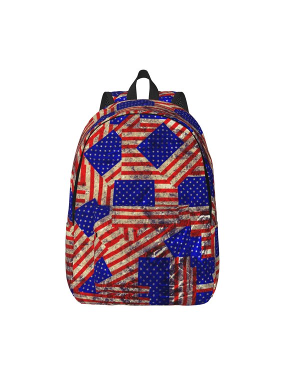 Vintage USA Flag Print Canvas Backpack Travel Rucksack Unisex Knapsack 15.7/17.7Inch Laptop Backpack for Work,College -Small