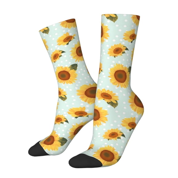 Vsdgher Vintage White Polka Dot Sunflower Crew Socks for Men & Women, Breathable Casual Athletic Ankle Socks