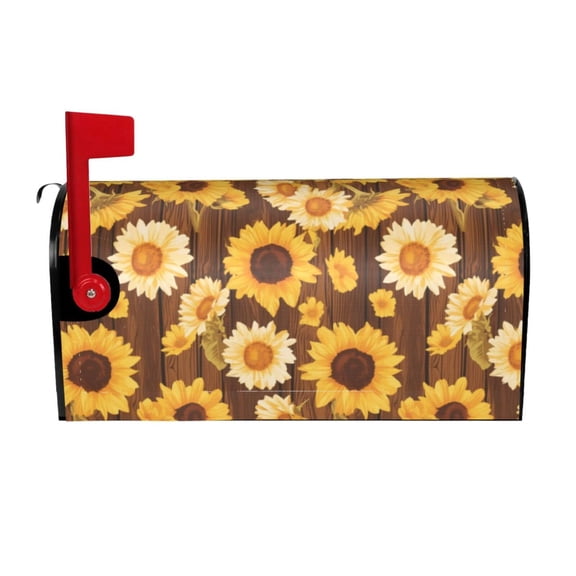 Vsdgher Vintage Wood Grain Sunflower A Mailbox Cover Magnetic Mailbox Wraps Post Letter Box Cover for Garden Yard Home Decor 2 Sizes-21x18 in