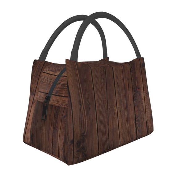 Vsdgher Vintage Wood Print Insulated Reusable Bags with Sturdy Zipper and Handles, Foldable Totes for Hot or Cold Food Bring or Delivery