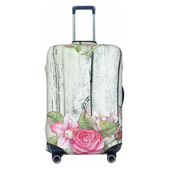 Vsdgher Vintage Wood with Floral Print Luggage Cover Washable Suitcase Cover Protector Anti-scratch Suitcase cover Fits 18-32 Inch Luggage