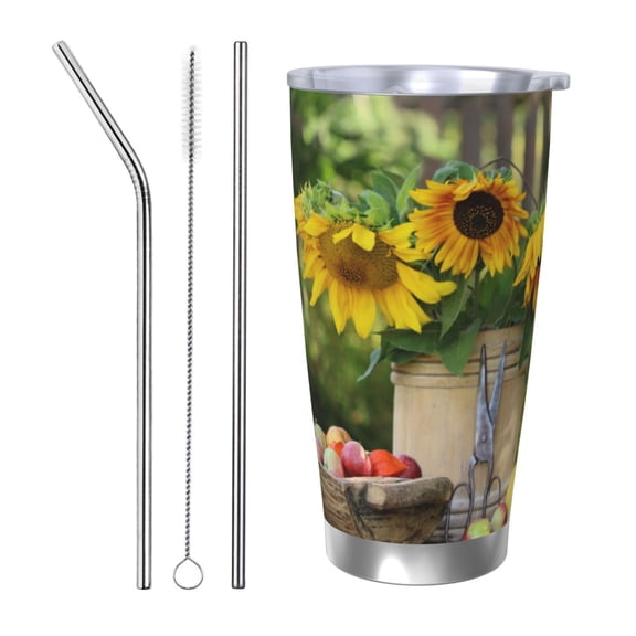 Vsdgher Vintage Wooden Bucket 20 Oz Stainless Steel Vacuum Insulated, Travel Mug Coffee Cup for Home, Office, Outdoor Works Great for Ice Drinks and Hot Beverage -Straw Three-piece Set