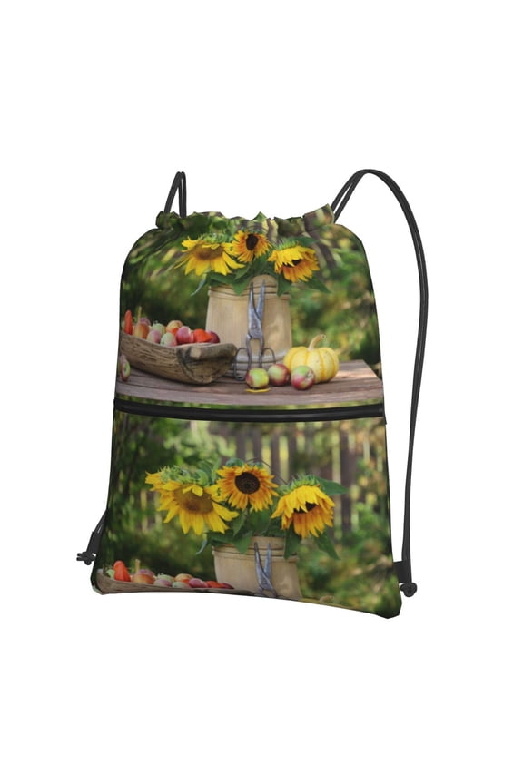 Vintage Wooden Bucket Drawstring Backpack Water Resistant String Bag Sports Sackpack Gym Sack for Men Women