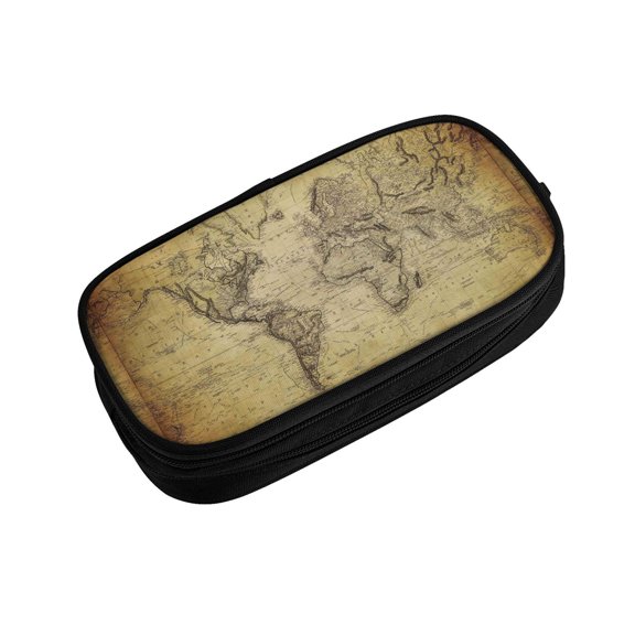 Vsdgher Vintage World Map Print Large Capacity Pencil Case Pouch with Zipper, Portable Aesthetic Big Capacity Pencil Cases Pen Office Travel Stationery Bag