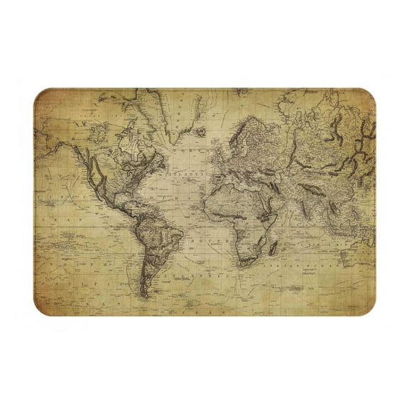 Vsdgher Vintage World Map print Flannel Anti-Slip Floor Mat Comfort Mat Floor Carpet for Decor, Non-Slip, Home, Office, Laundry, Durable