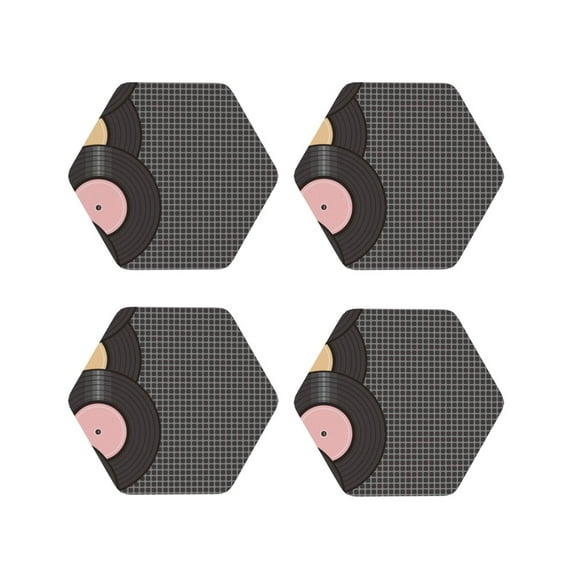 Vsdgher Vinyl Records Leather Coasters for Drinks, Durable Drink Coasters 4 Set for Tabletop Protection, Luxurious Home Décor and Housewarming Gift ( {designName})Hexagon