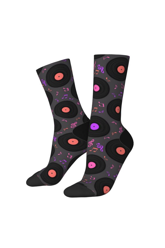 Vinyl Records Musical Notes Crew Socks for Men & Women, Breathable Casual Athletic Ankle Socks